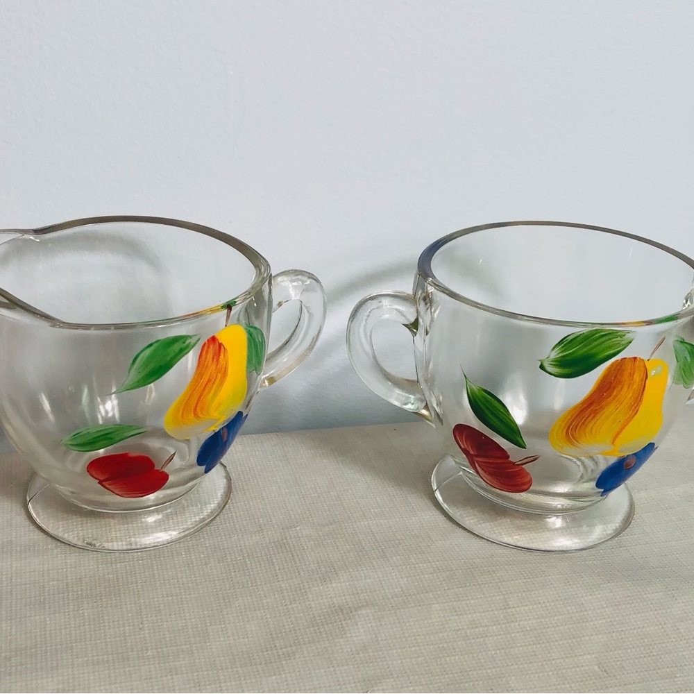 Vintage Hand Painted Creamer/Sugar Bowl - Bartlett Collins Gay Fad Fruit  READ